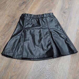 AC/DC Girls Black Faux Leather Pleated Skirt Elastic Waist 6/6X Rocker Style